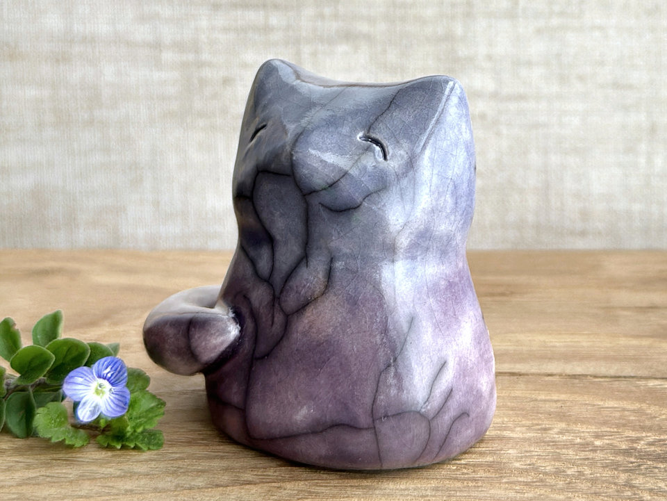 Gentle night kitsune fox raku sculpture | Shinto Inari, shamanism totem