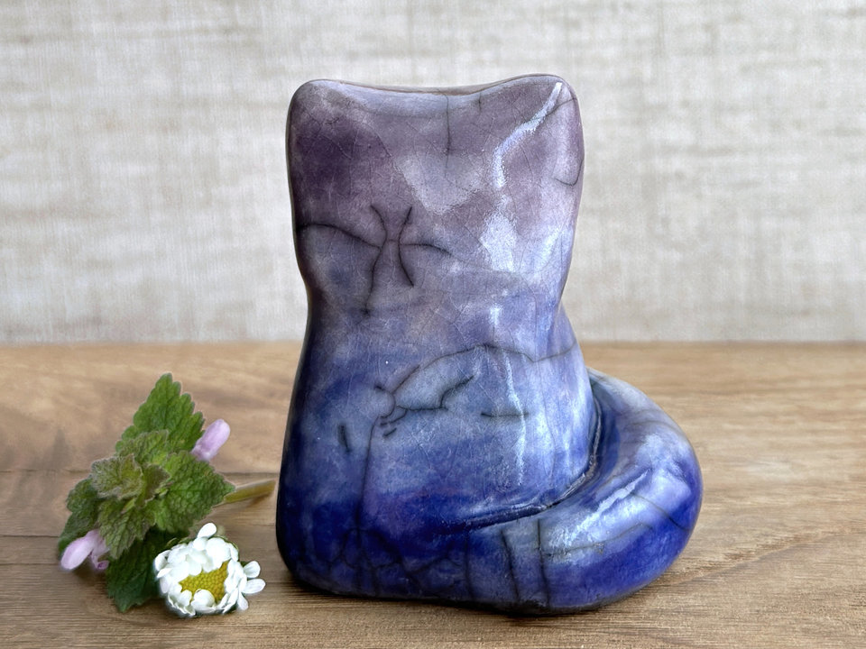 Winter midnight kitsune fox raku sculpture | Shinto Inari, shamanism totem