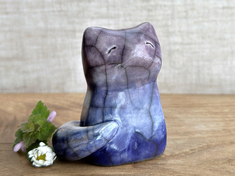 Winter midnight kitsune fox raku sculpture | Shinto Inari, shamanism totem