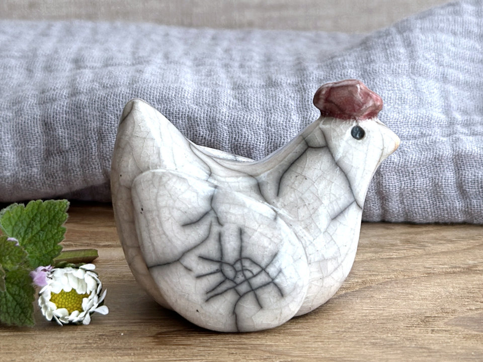 RESERVED: Gently nervous chicken friend raku sculpture | Shinto guardian, shamanism totem statue