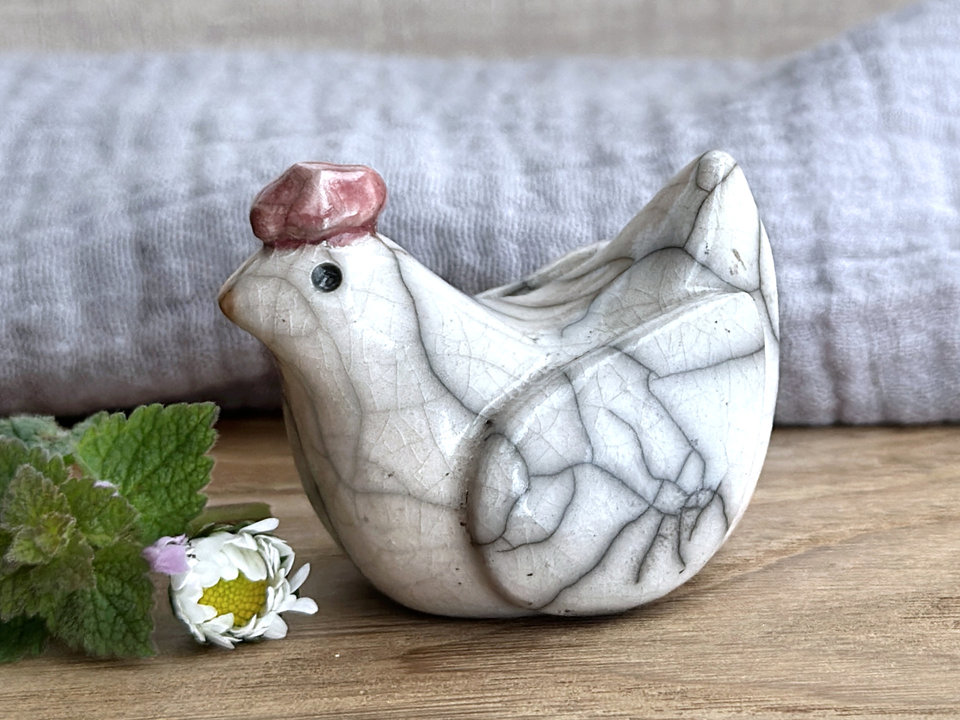 RESERVED: Gently nervous chicken friend raku sculpture | Shinto guardian, shamanism totem statue