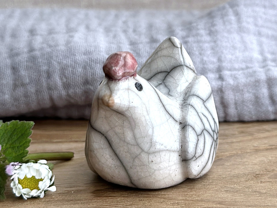 RESERVED: Gently nervous chicken friend raku sculpture | Shinto guardian, shamanism totem statue