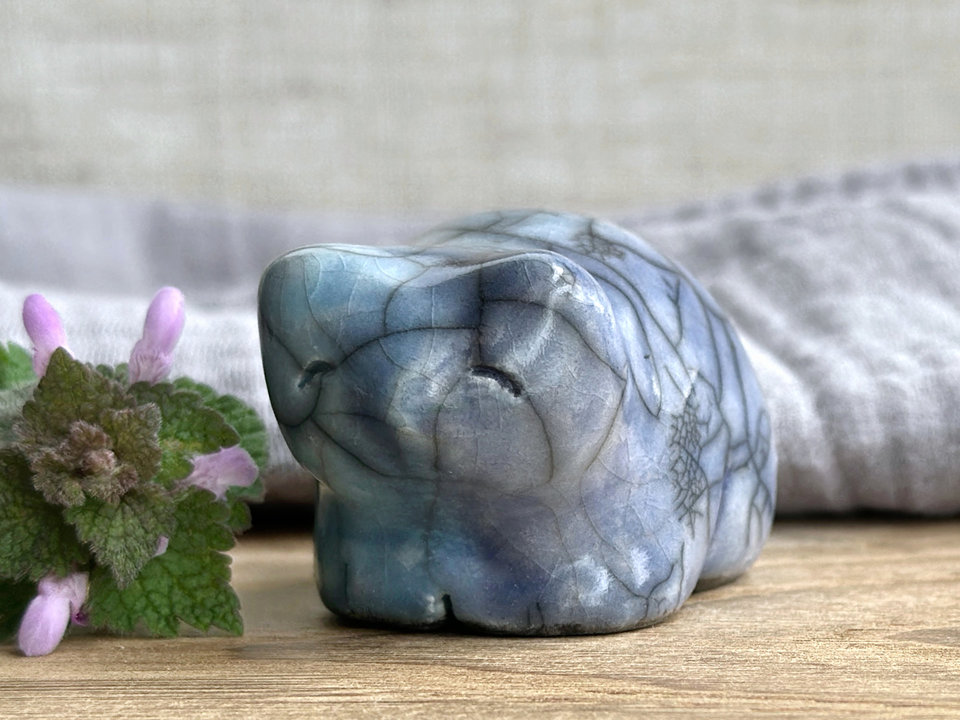 Rain bear guardian nature spirit raku statue | Shinto shamanism sculpture