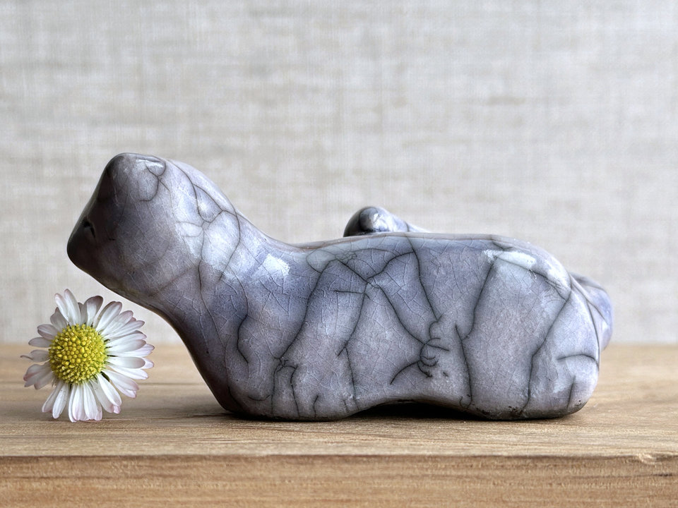 Quiet winter kitsune fox kami nature spirit raku statue | Shinto shamanism sculpture