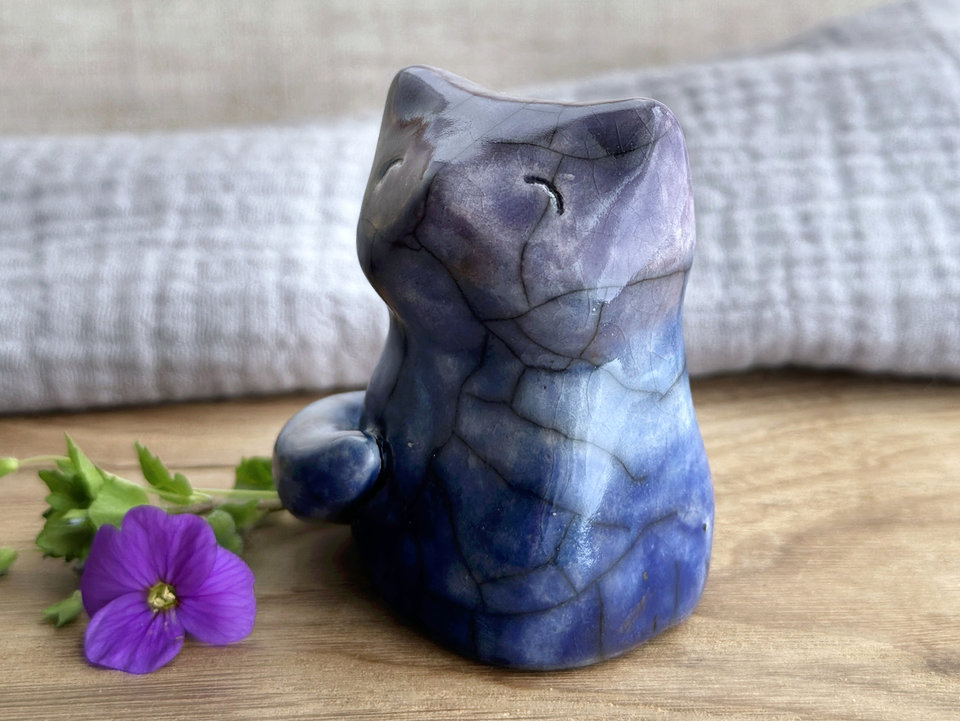 Midnight kitsune fox raku sculpture | Shinto Inari, shamanism totem