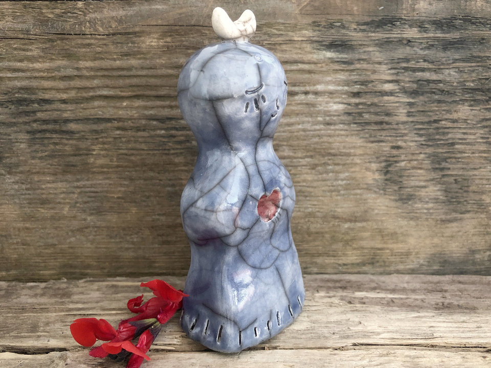 Celestial spirit of hope & compassion | peace angel guide raku statue | Shinto kamidana shrine, pagan altar, shamanism, self love, Kuan Yin