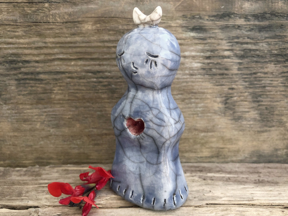 Celestial spirit of hope & compassion | peace angel guide raku statue | Shinto kamidana shrine, pagan altar, shamanism, self love, Kuan Yin