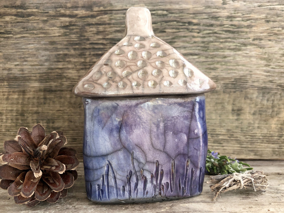 Winter cottage, raku spirit house, kurinuki ceramic | Shinto, pagan, shamanism | magical, fairycore, cottagecore, rustic aesthetic, incense