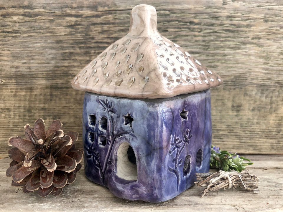 Winter cottage, raku spirit house, kurinuki ceramic | Shinto, pagan, shamanism | magical, fairycore, cottagecore, rustic aesthetic, incense burner