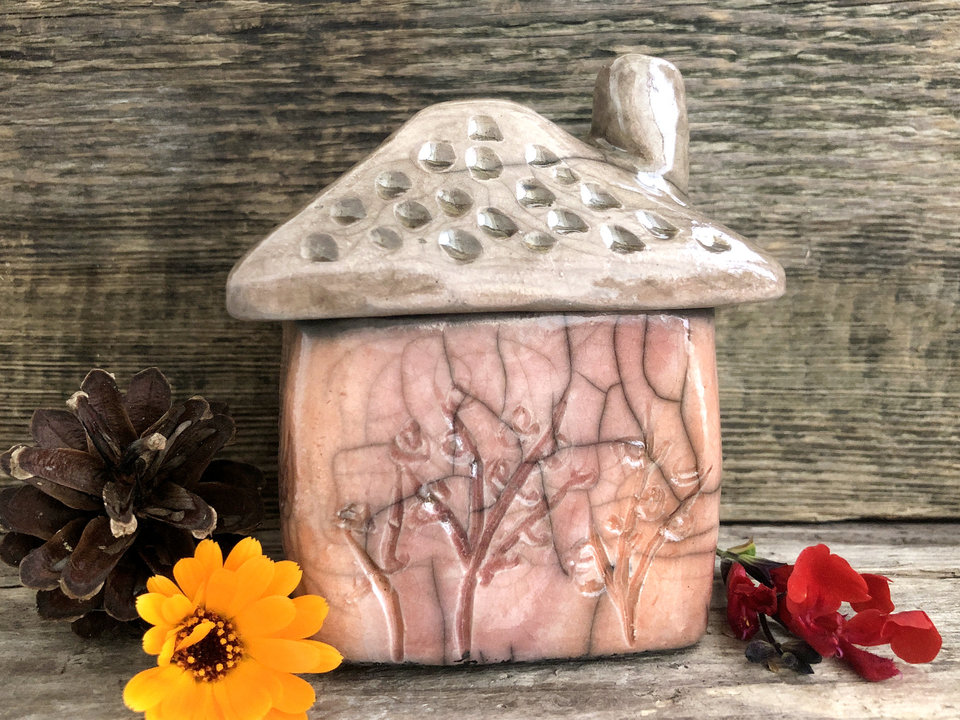 Autumn cottage, raku spirit house, kurinuki ceramic | Shinto, pagan, shamanism | magical, fairycore, cottagecore, rustic aesthetic, incense