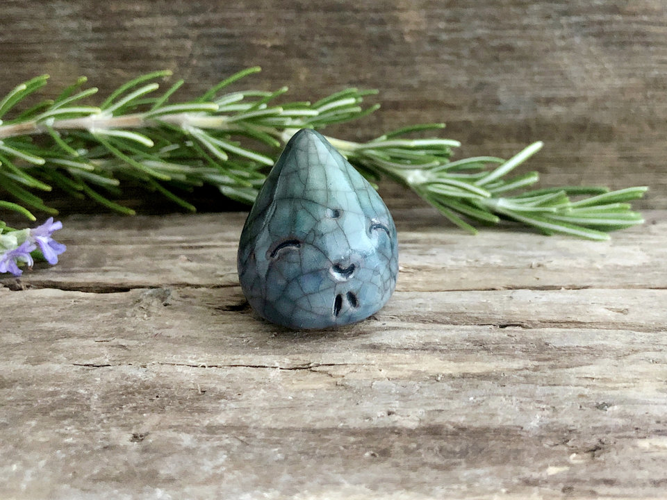Happy raindrop water kami | Shinto kamidana shrine sculpture, pagan, Shamanism statue | nature spirit, drought, rain spell magic