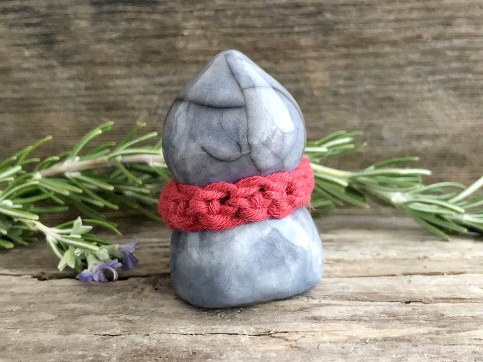 Winter kami spirit, nature elemental raku sculpture | pagan altar, nature table, Shinto kamidana shrine, wintercore, fairycore, solstice, christmas decoration