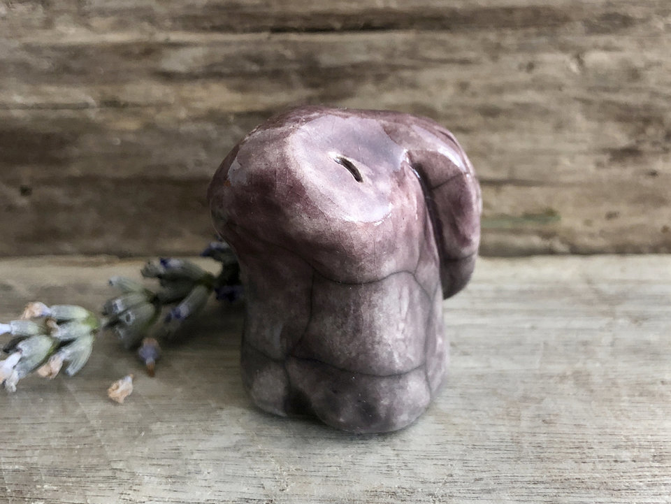 Little rabbit spirit kami, nature guardian raku statue | Shinto kamidana shrine sculpture, shamanism, pagan | protection, usagi, bunny