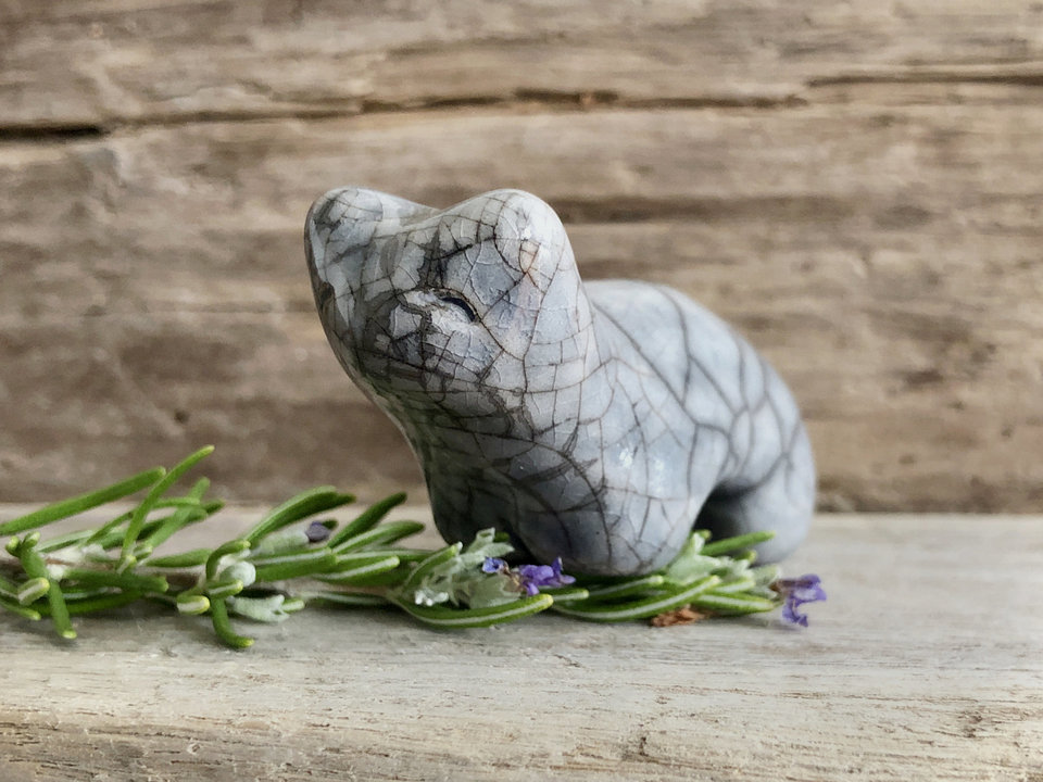 Cloud bear guardian nature spirit raku statue | Shinto kamidana shrine, shamanism, pagan | animal guide sculpture, protector, comfort totem