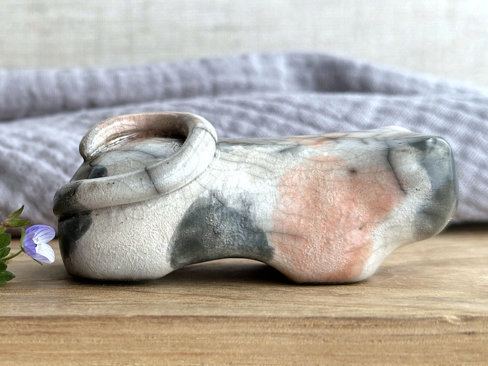 Sleepy calico cat kami sculpture | nature spirit guardian figure, Shinto, shamanism