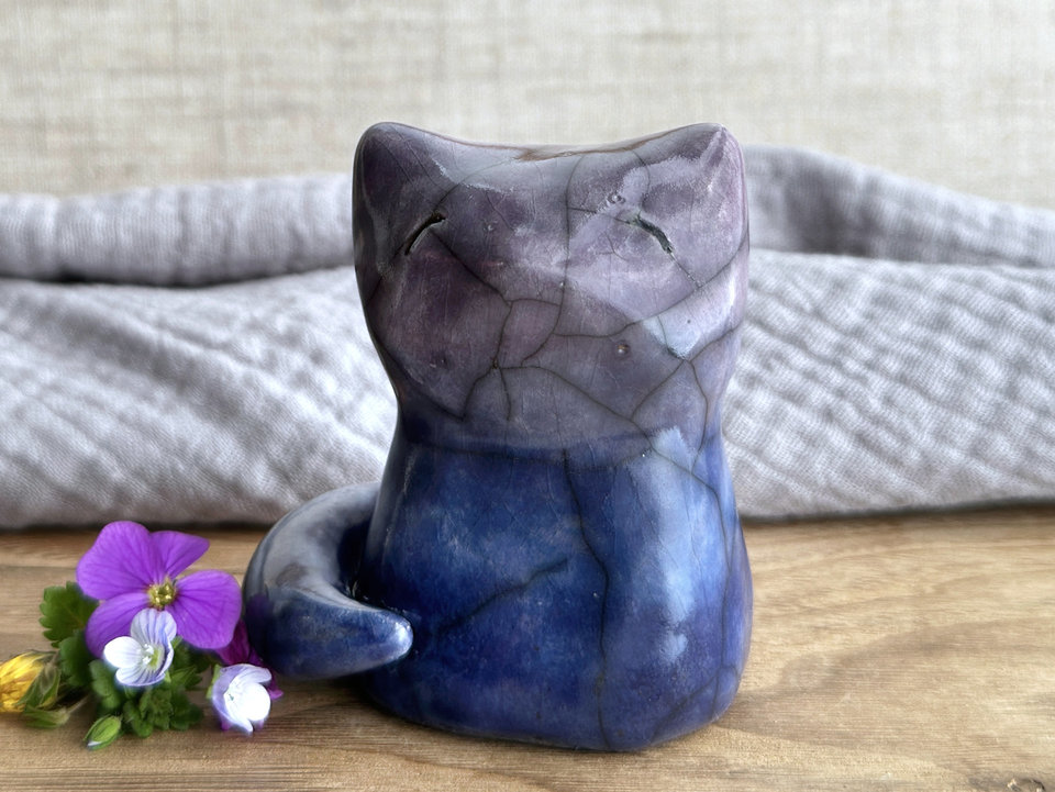 Midnight snow kitsune fox raku sculpture | Shinto Inari, shamanism totem