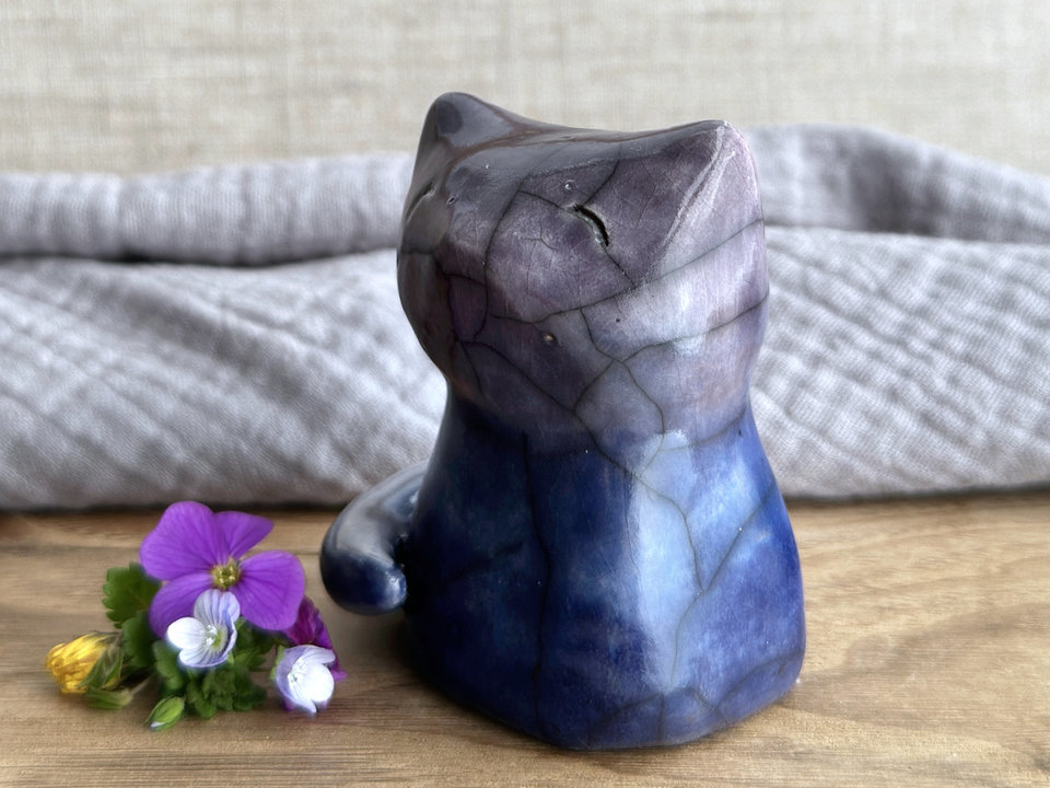 Midnight snow kitsune fox raku sculpture | Shinto Inari, shamanism totem