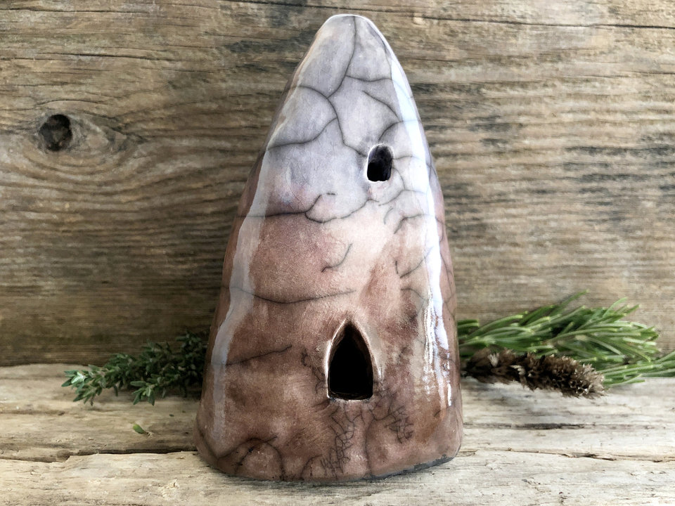 Winter cave, raku spirit house, kurinuki ceramic | Shinto, pagan, shamanism | magical, fairycore, cottagecore, rustic incense burner