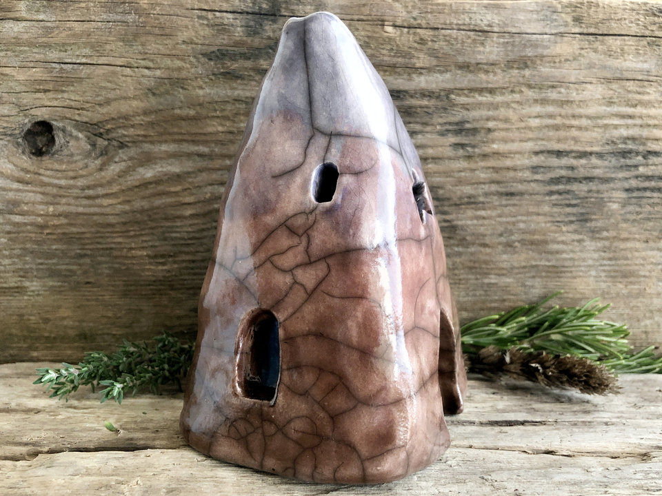 Winter cave, raku spirit house, kurinuki ceramic | Shinto, pagan, shamanism | magical, fairycore, cottagecore, rustic incense burner