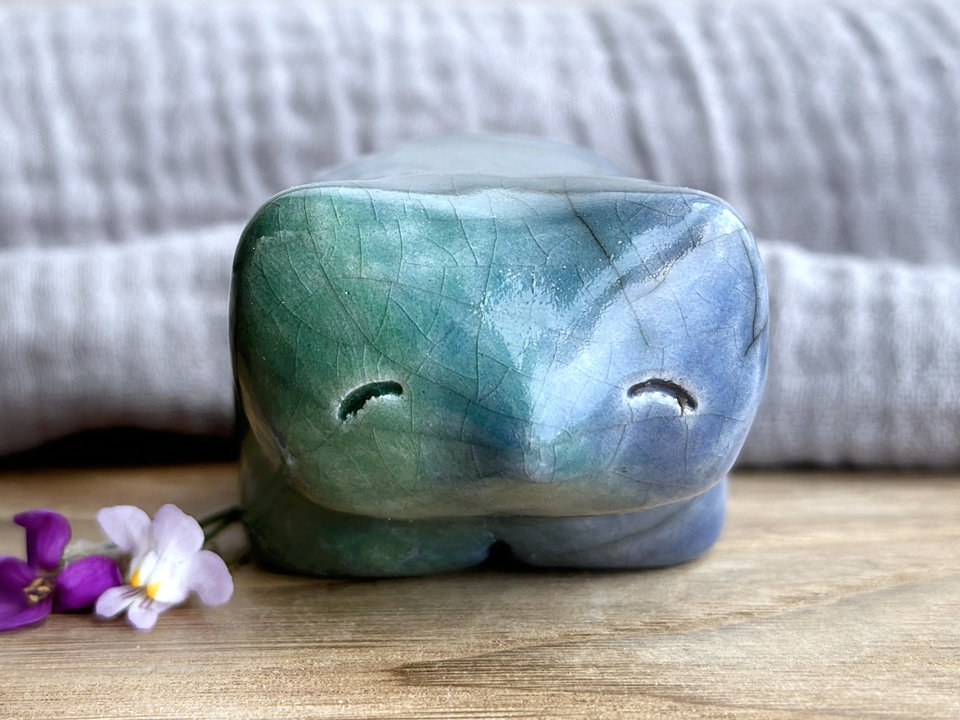 Earth bear guardian nature spirit raku statue | Shinto shamanism sculpture