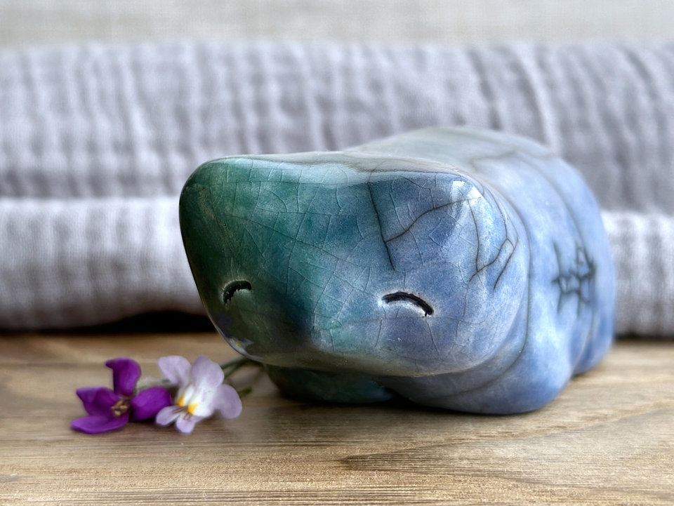 Earth bear guardian nature spirit raku statue | Shinto shamanism sculpture