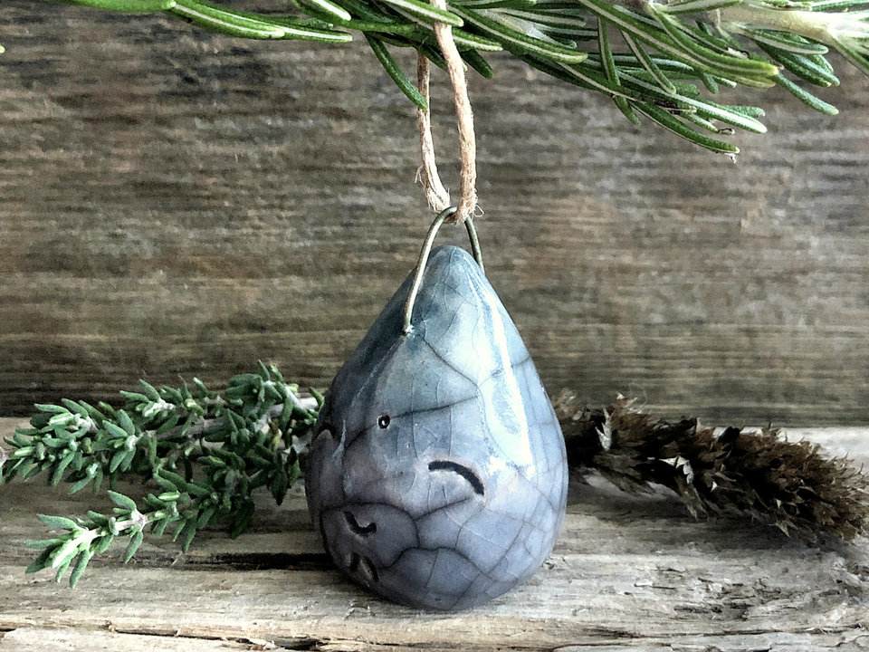 Happy kawaii raindrop raku tree ornament decoration | Christmas, Winter Solstice, spiritual holiday gift | guardian spirit, water nature