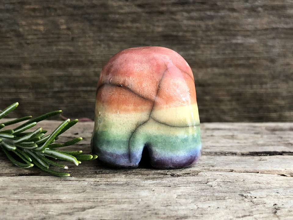 Rainbow pride nature spirit sculpture | kawaii cute LGBTQ+ statue, pridefren, guardian, happy lil gay friend guy, queer