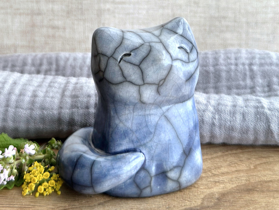 Compassion sky fox kitsune raku sculpture | Shinto Inari, shamanism totem