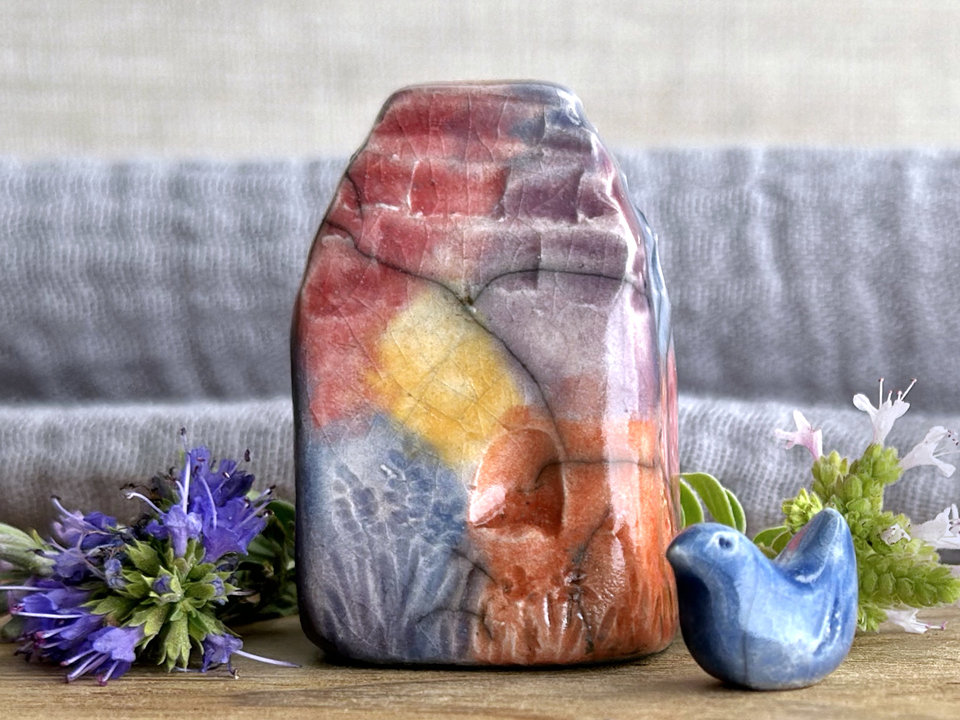 Tiny summer fairie cottage spirit house and bird friend | raku ceramic sculptures