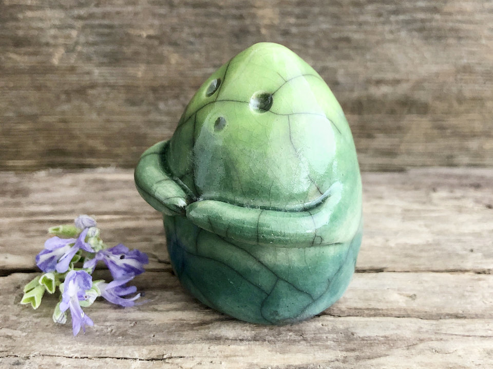 Spring nature spirit raku sculpture | Shinto shamanism guardian statue