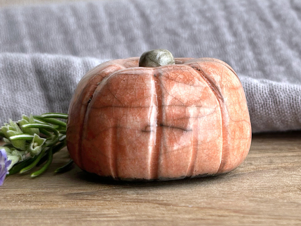 Pumpkin guardian nature spirit statue for Halloween, Samhain, autumn, fall