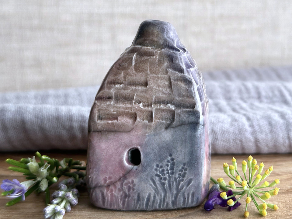 Little winter fairie cottage spirit house that Isn't Sure About Things | raku ceramic sculpture