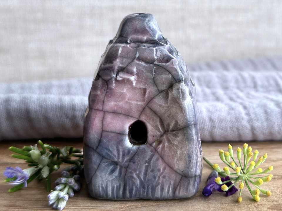 Little winter fairie cottage spirit house that Isn't Sure About Things | raku ceramic sculpture