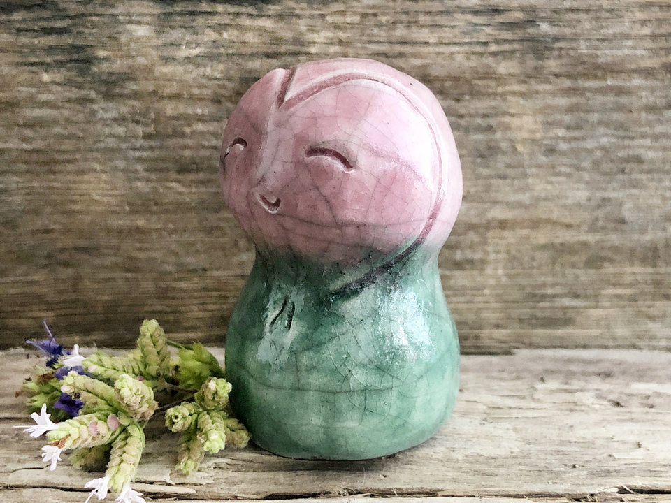 Happy Jizo friend sculpture | Shinto raku guardian statue kamidana shrine, hope