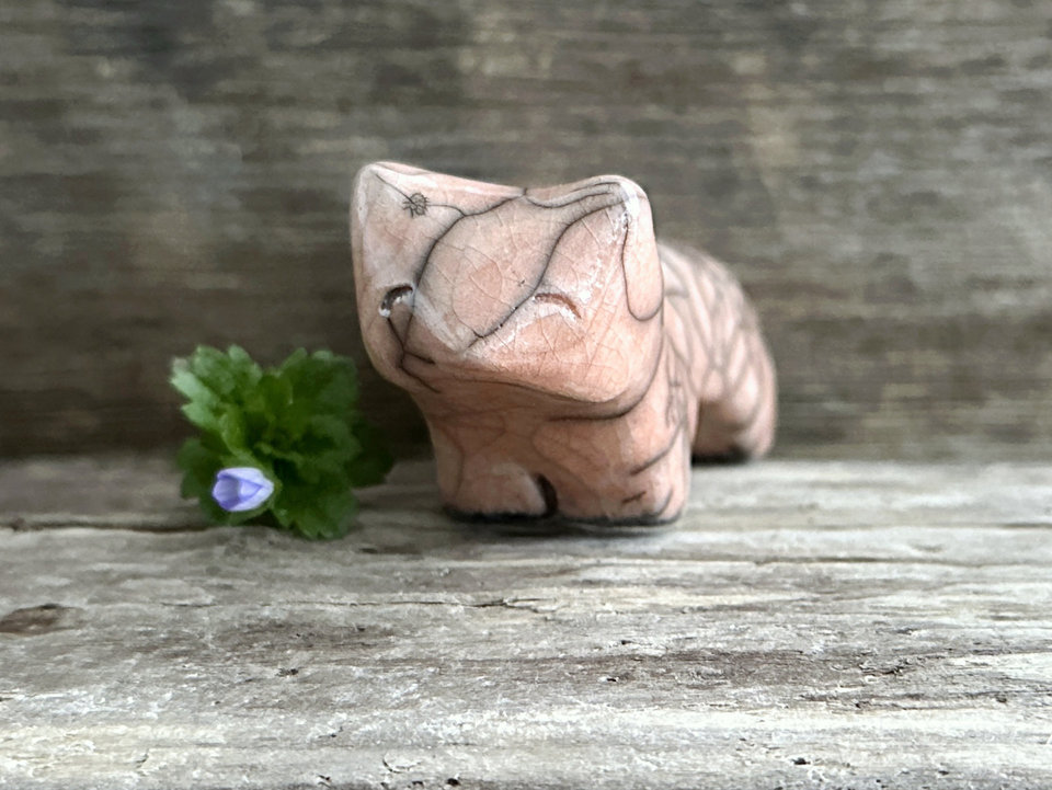 Happy kitsune fox kami nature spirit raku statue | Shinto shamanism sculpture