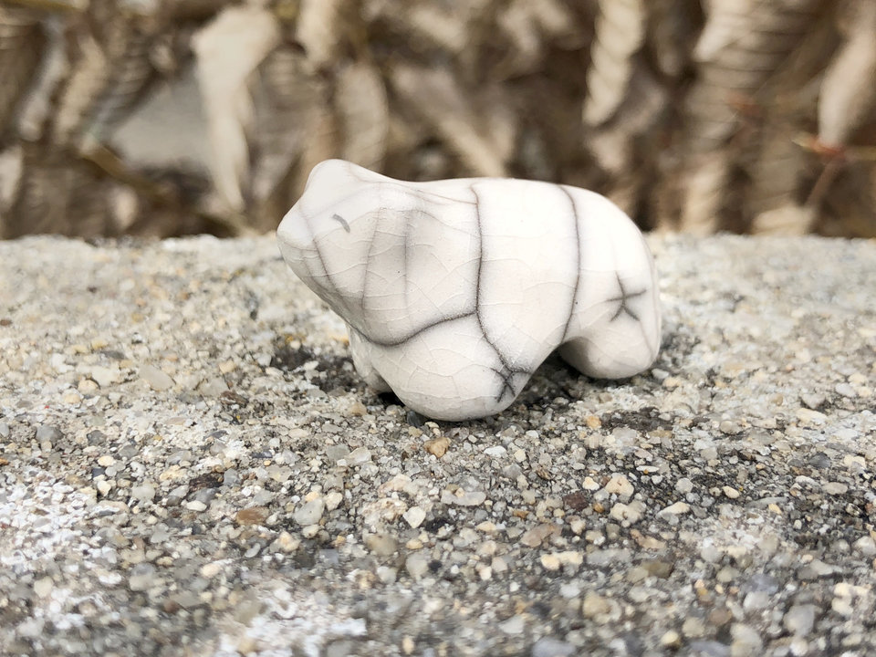 Little white bear guardian nature spirit raku sculpture no2 | Shinto, shamanism, pagan, kamidana shrine | animal guide, protector, polar