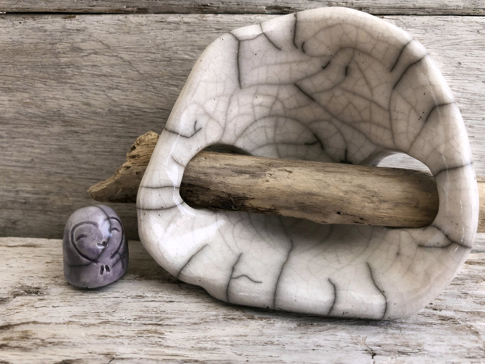 Jizo and driftwood kamidana shrine raku sculpture | Shinto, pagan altar | protection, miscarriage, grief, guardian spirit statue