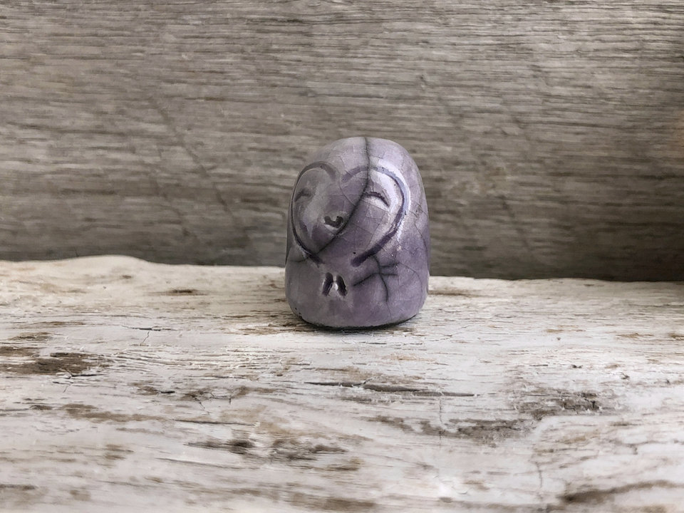 Jizo and driftwood kamidana shrine raku sculpture | Shinto, pagan altar | protection, miscarriage, grief, guardian spirit statue