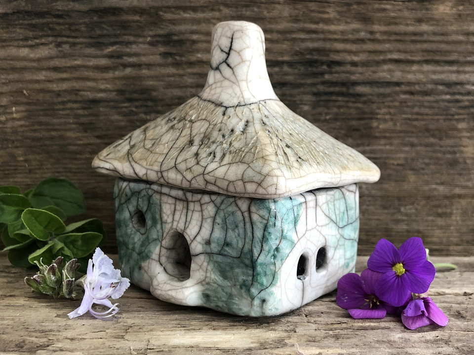 Raku spirit house, kurinuki ceramic cottage | Shinto shrine, pagan, shamanism | incense, magical, fairycore, goblincore, wabi-sabi gift