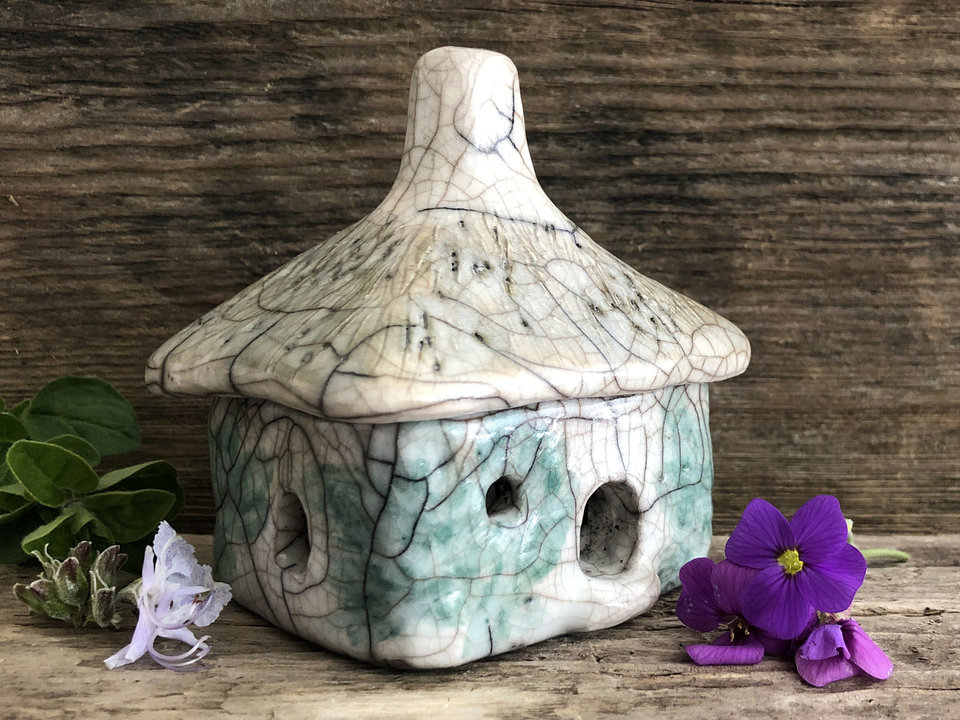 Raku spirit house, kurinuki ceramic cottage | Shinto shrine, pagan, shamanism | witch, incense, magical, fairycore, goblincore, wabi-sabi