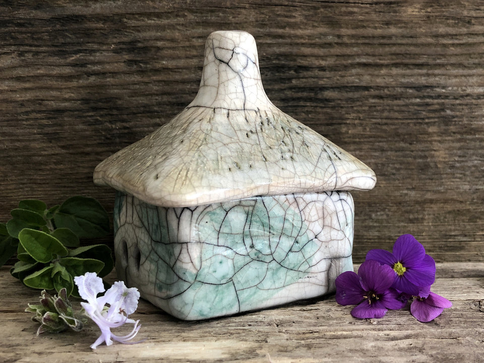 Raku spirit house, kurinuki ceramic cottage | Shinto shrine, pagan, shamanism | incense, magical, fairycore, goblincore, wabi-sabi gift