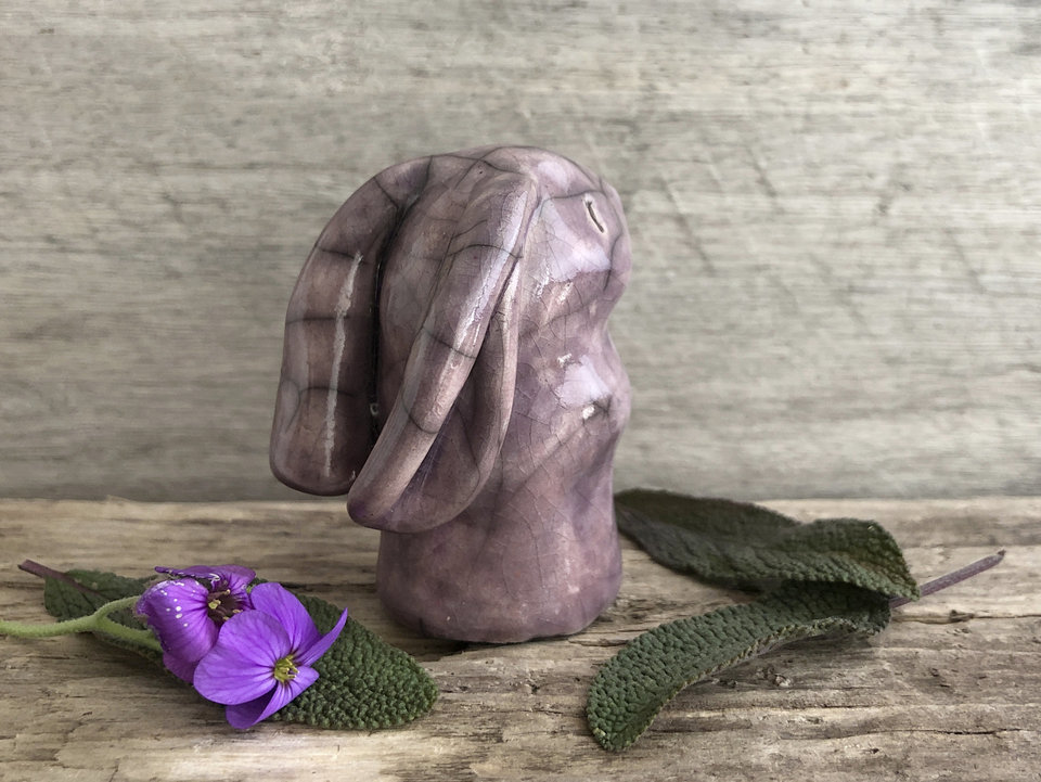 Spirit hare kami, nature elemental guardian raku statue | Shinto kamidana shrine sculpture, pagan guardian, protection, usagi, rabbit, bunny