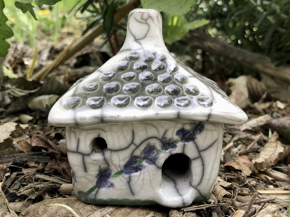 Lavender cottage, raku spirit house, kurinuki ceramic | Shinto shrine, pagan altar, shamanism | witch, incense, magical, fairy