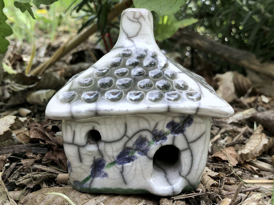 Lavender cottage, raku ceramic spirit house | fairie cottage shrine