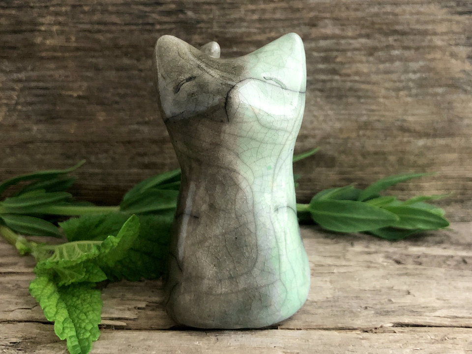 Earth & water spirit fox kami kitsune raku sculpture | Shamanism, Shinto Inari Okami shrine statue | Protection, guardian, rewilding