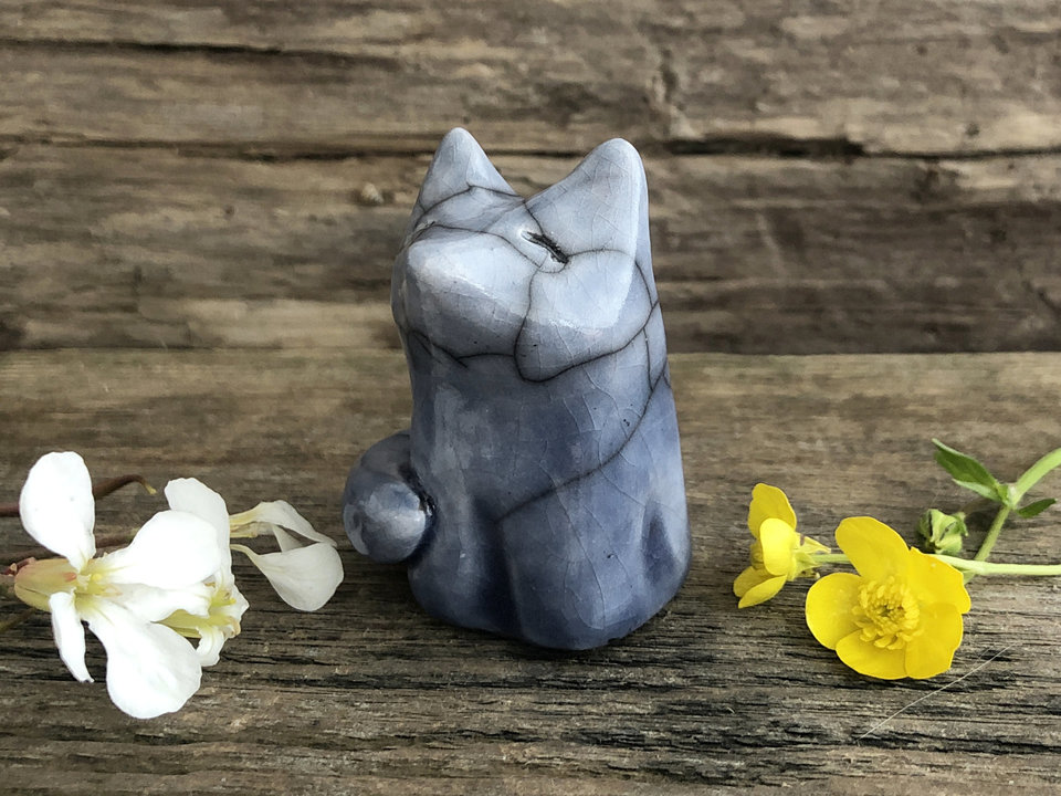 Moon-gazing raku kitsune fox sculpture | Shinto Inari Okami, Shamanism, pagan, kamidana shrine | healing, full moon, protection, rewilding