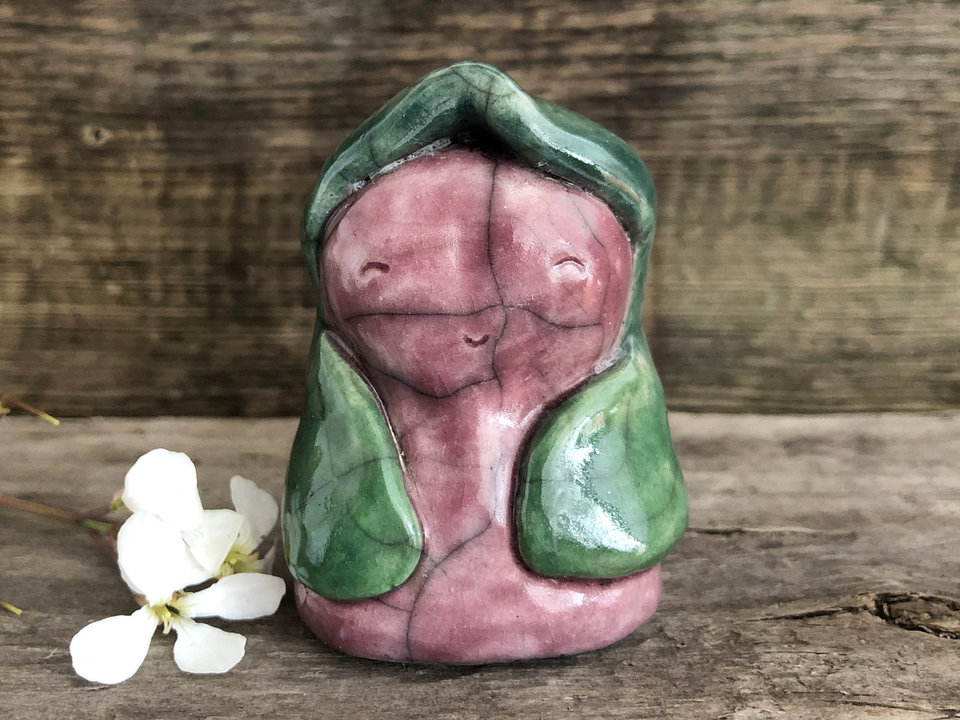 Radish spirit kami raku sculpture | Shinto kamidana shrine, paganism, shamanism | guardian, nature elemental, flower fairy