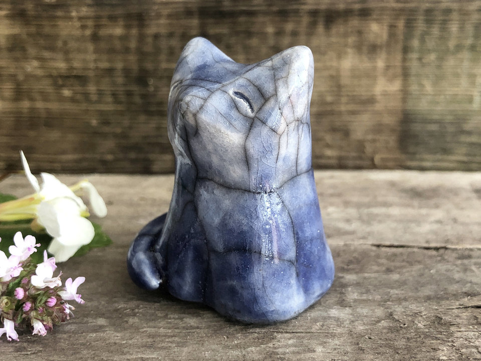 Moon-gazing kitsune fox raku sculpture | Shinto Inari Okami, Shamanism, pagan, kamidana shrine | healing, full moon, protection, rewilding
