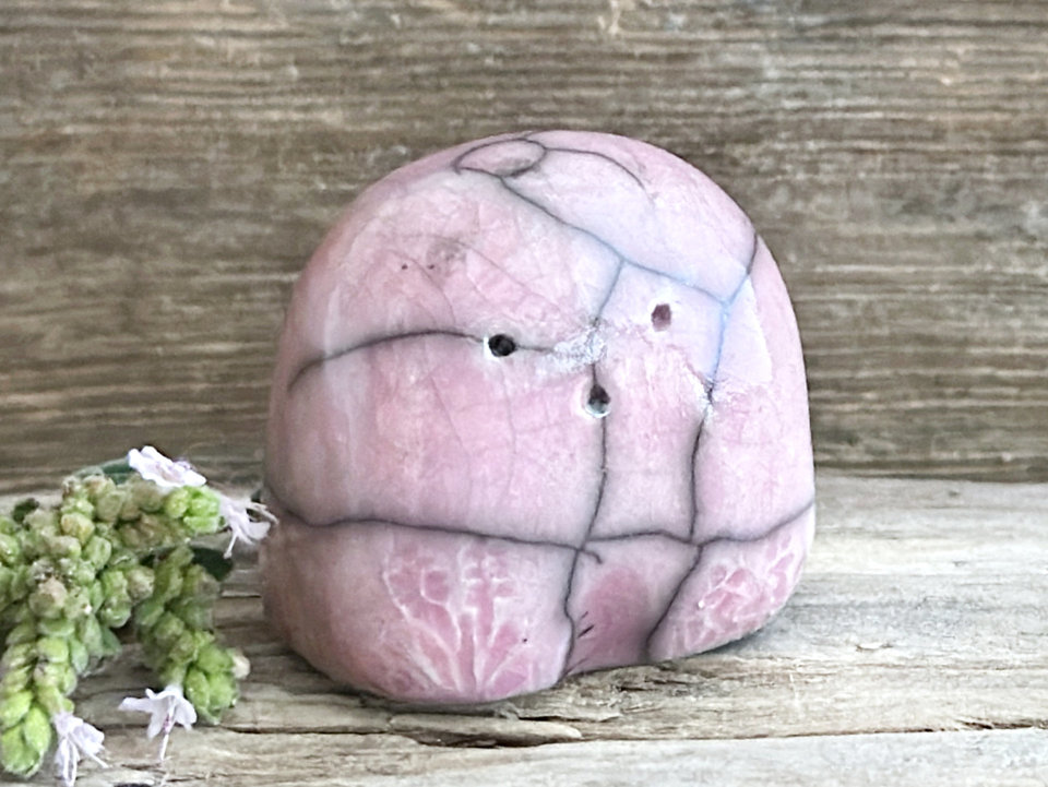 Nature spirit friend (pink-mauve) | Shinto talisman sculpture, shamanism guardian statue