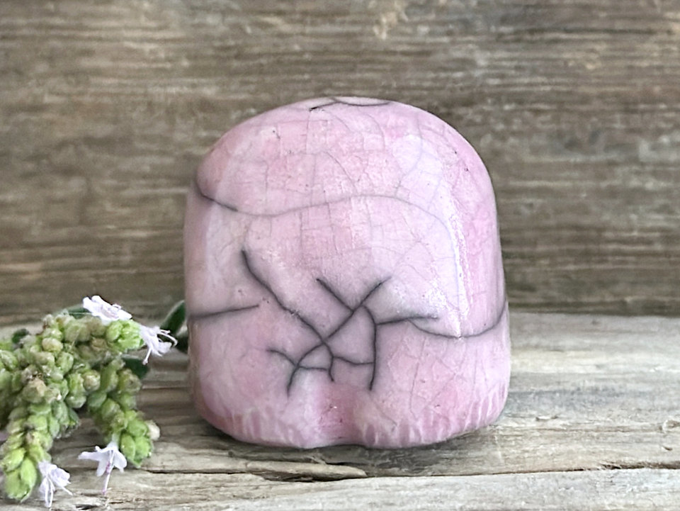 Nature spirit friend (pink-mauve) | Shinto talisman sculpture, shamanism guardian statue